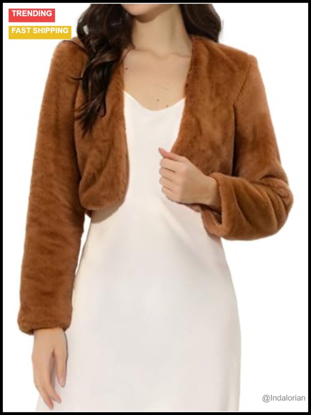 Faux Fur Bolero Shrug Cropped Open Front Long Sleeve Wedding Jacket